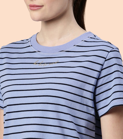 Active Cotton Tee -Stripes | Yarn Dyed Stripe Short Sleeve Anti-Odour Cotton Tee With Graphic