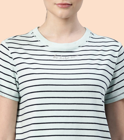 Active Cotton Tee -Stripes | Yarn Dyed Stripe Short Sleeve Anti-Odour Cotton Tee With Graphic