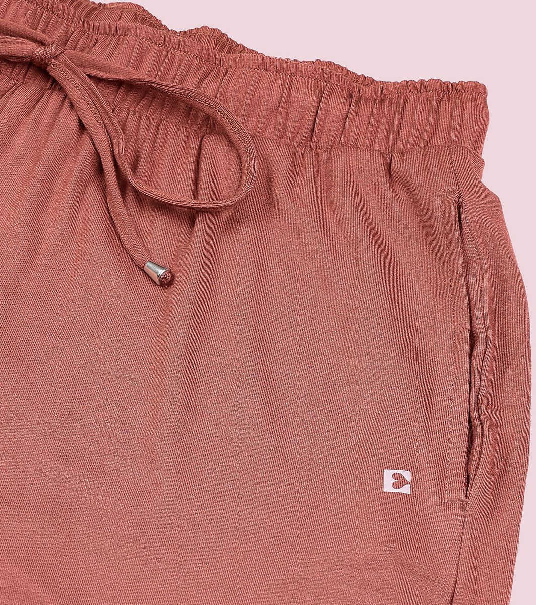 Enamor E048 Tapered Lounge Pants with Drawstring Details with Metal Ends - Nutmeg