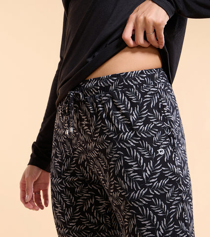 Enamor Essentials E048 Printed Tapered Lounge Pants With Self Fabric Drawstring With Metal Ends