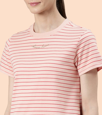 Active Cotton Tee -Stripes | Yarn Dyed Stripe Short Sleeve Anti-Odour Cotton Tee With Graphic