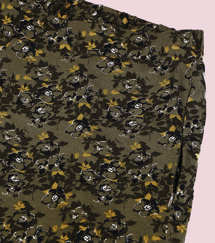 Enamor Essentials EA64 Shop In Culotte | Crop Length Culotte With Smart Side Slits - Olive Floral