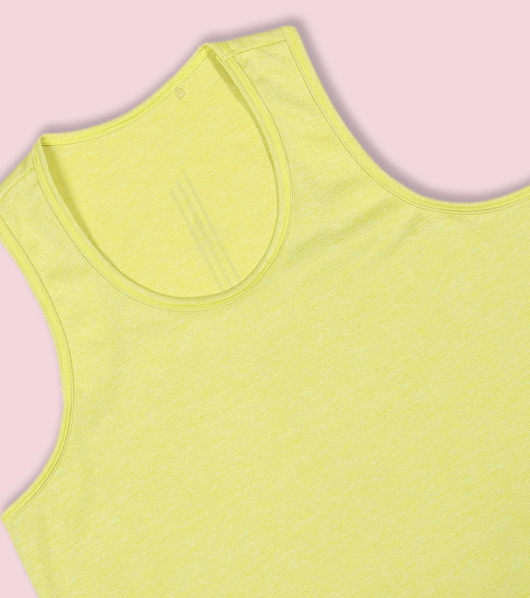 Enamor A308 Women Crew Neck Sleeveless Slim Fit Activewear Workout T-Shirt - Cyber Lime Mel