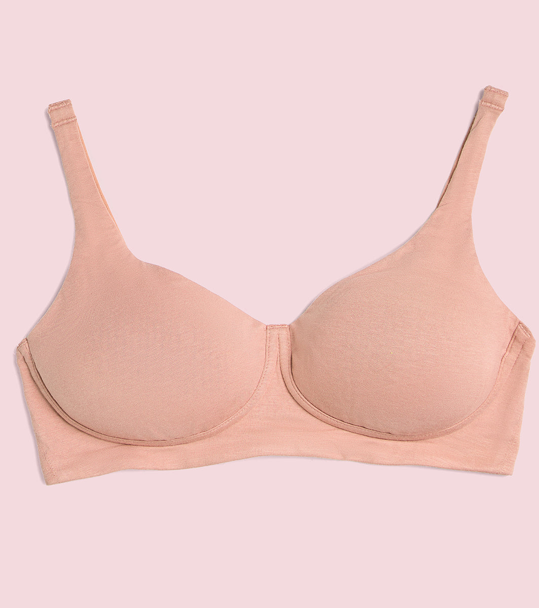 Enamor IO05 Padded Wire-Free High Coverage Bamboo Cotton T-Shirt Bra - Honey Beige