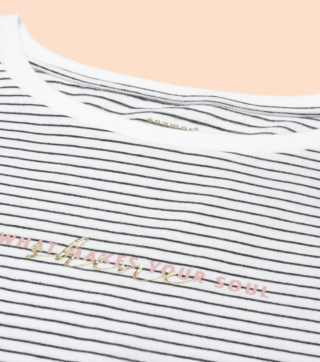 Tunic Tee – Stripes | Short Sleeve Tunic Tee With Side Slit & Mindful Graphic