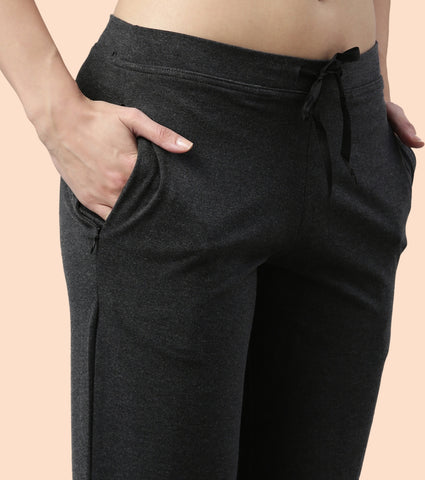 Lounge Pants | Basic Straight Leg Pants With Adjustable Drawstring And Zipper Pockets