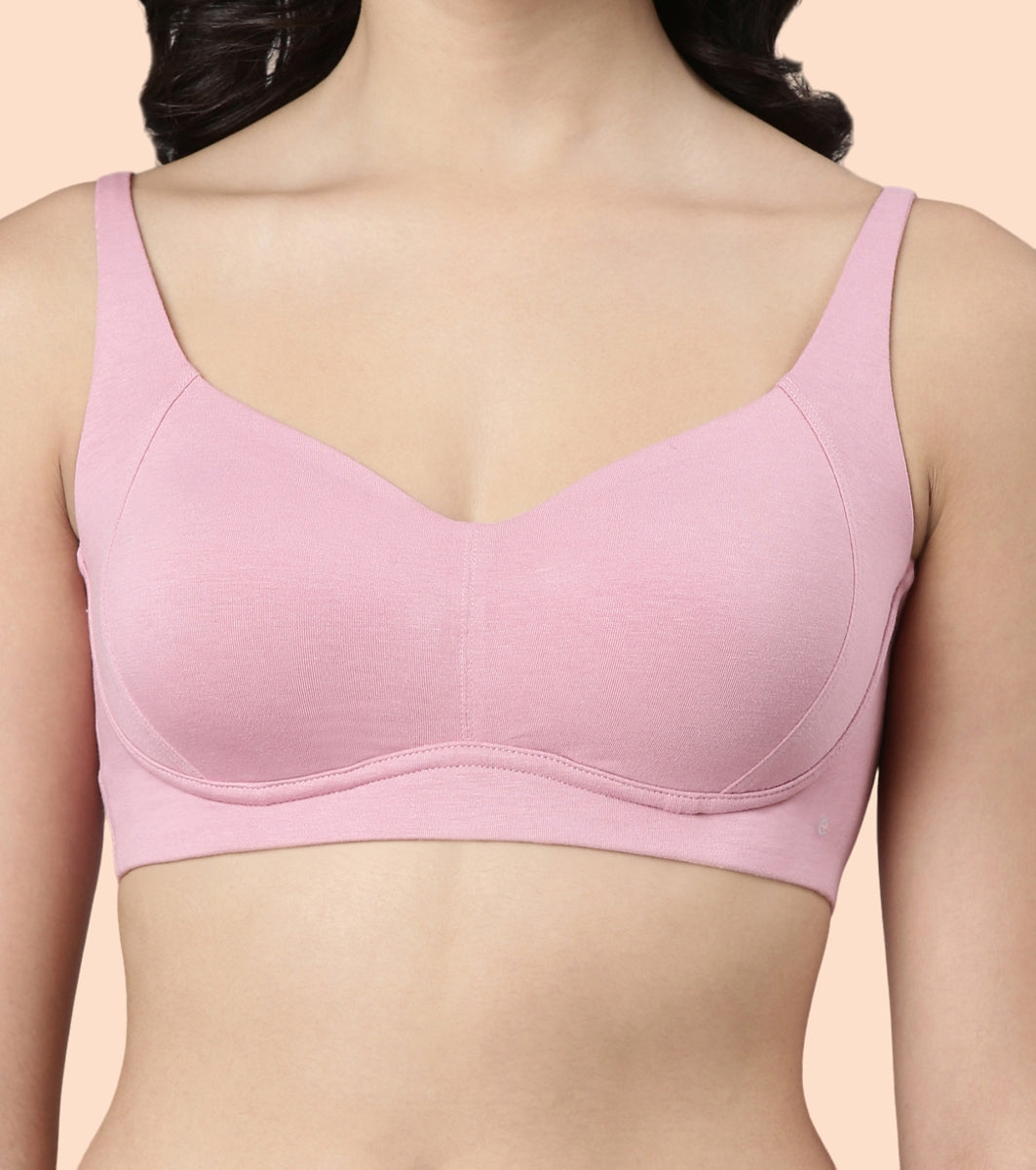 Enamor BambooBliss A077 Ultimate Softness Innovation Bamboo Cotton Full Support T-shirt Bra for Women- High Coverage, Padded and Wirefree