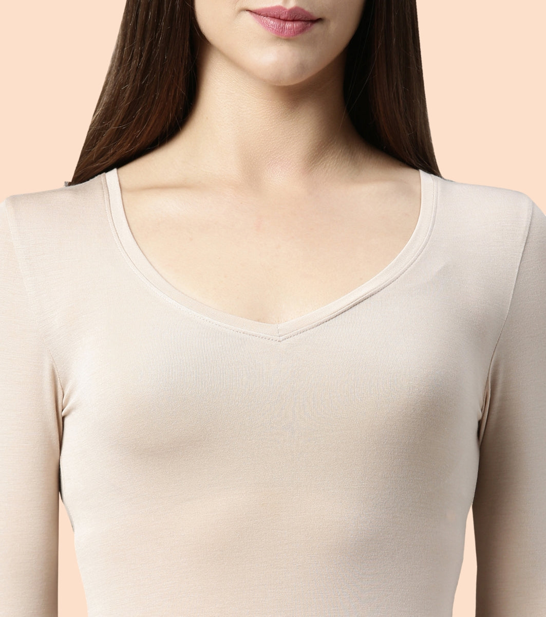 Thermals V-Neck 3/4th Sleeve Top With Sweat Wicking And Antimicrobial Finish