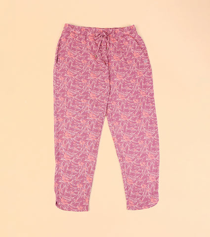 Enamor Essentials E048 Printed Tapered Lounge Pants With Self Fabric Drawstring With Metal Ends