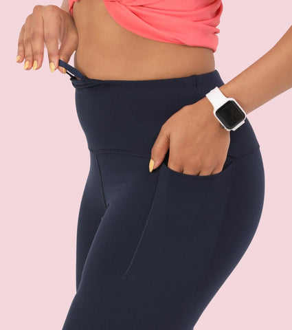 Enamor A606 Women's High Waist Workout Leggings with Elasticated Waistband - Navy Run Faster