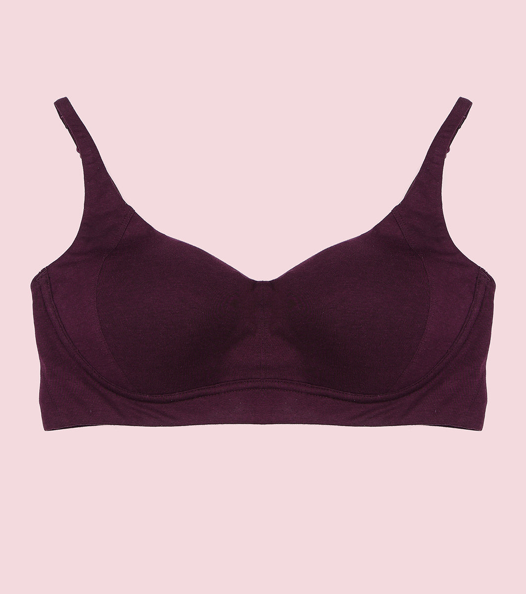 Enamor A077 Women's Padded Non-Wired T-Shirt Bra, Full Coverage, Soft Bamboo Fabric, Breathable, Pinch-Free - Grape Wine