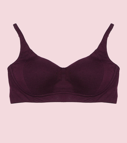 Enamor A077 Women's Padded Non-Wired T-Shirt Bra, Full Coverage, Soft Bamboo Fabric, Breathable, Pinch-Free - Grape Wine