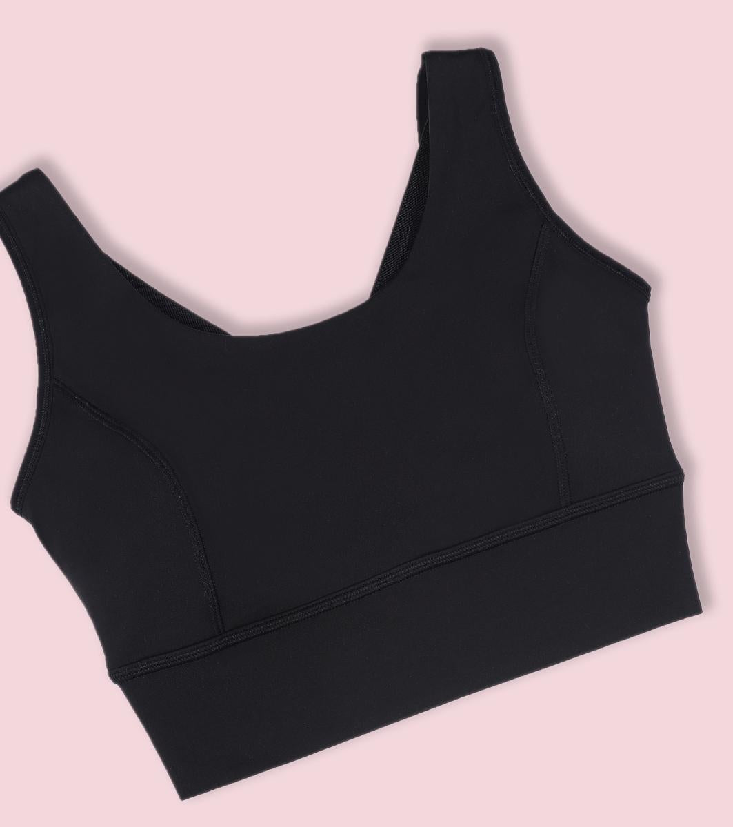 Enamor A206 Women's Criss Cross High Impact Long Line Sports Bra - High Support, Padded, High Coverage, Non-Wired - Jet Black