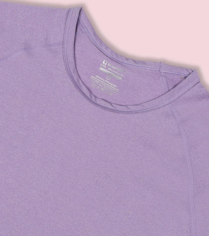 Enamor E089 Raglan Sleeve Scoop Neck Slim Fit Active T-Shirt With Reflective Graphic Print On Back - Chalky Violet Mel