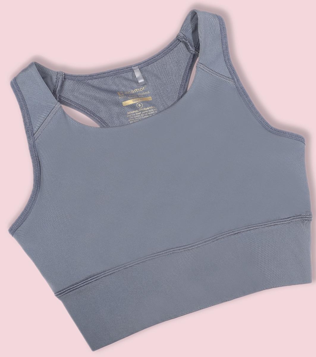 Enamor A202 Medium Impact Quick Dry Longline Workout Sports Bra - Cloud Grey