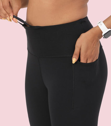 Enamor A606 Women's High Waist Workout Leggings with Elasticated Waistband - Jetblack Run Faster