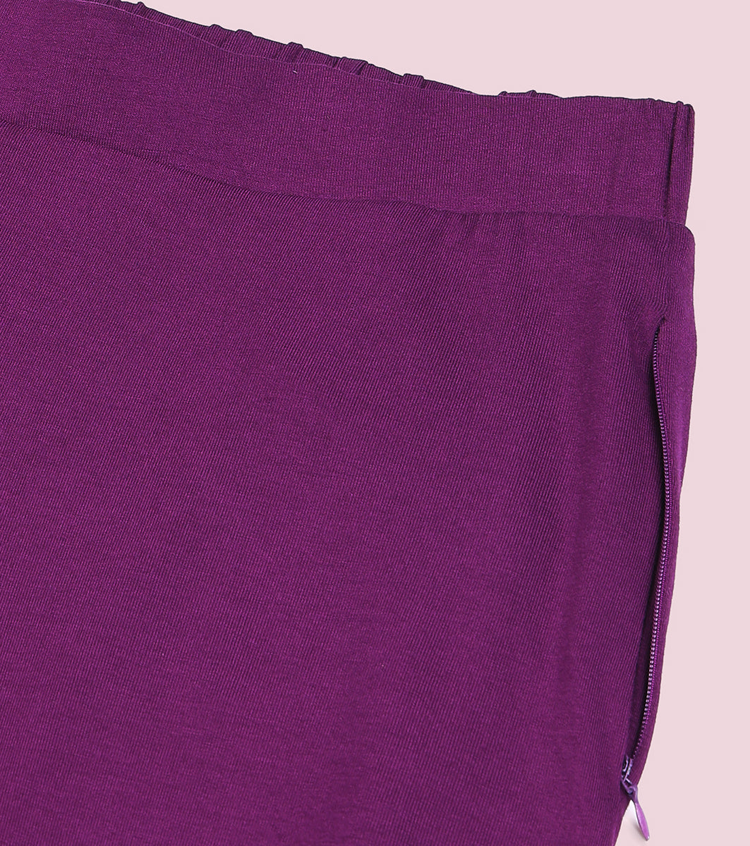 Enamor Essentials E064 Shop In Culotte | Crop Length Culotte With Smart Side Slits - Dark Purple