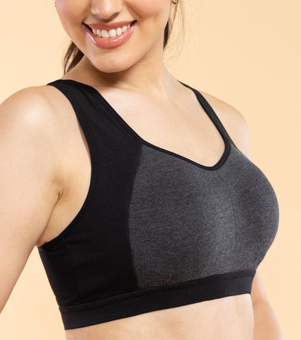 Enamor SB38 Medium Impact Cotton Sports Bra, Padded, Wire-Free, Full Coverage for Comfort