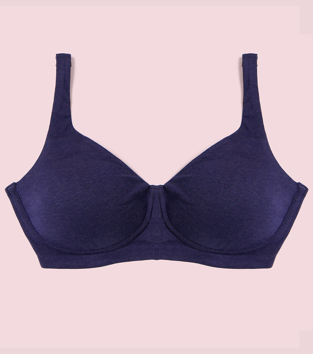 Enamor IO05 Padded Wire-Free High Coverage Bamboo Cotton T-Shirt Bra - Eclipse