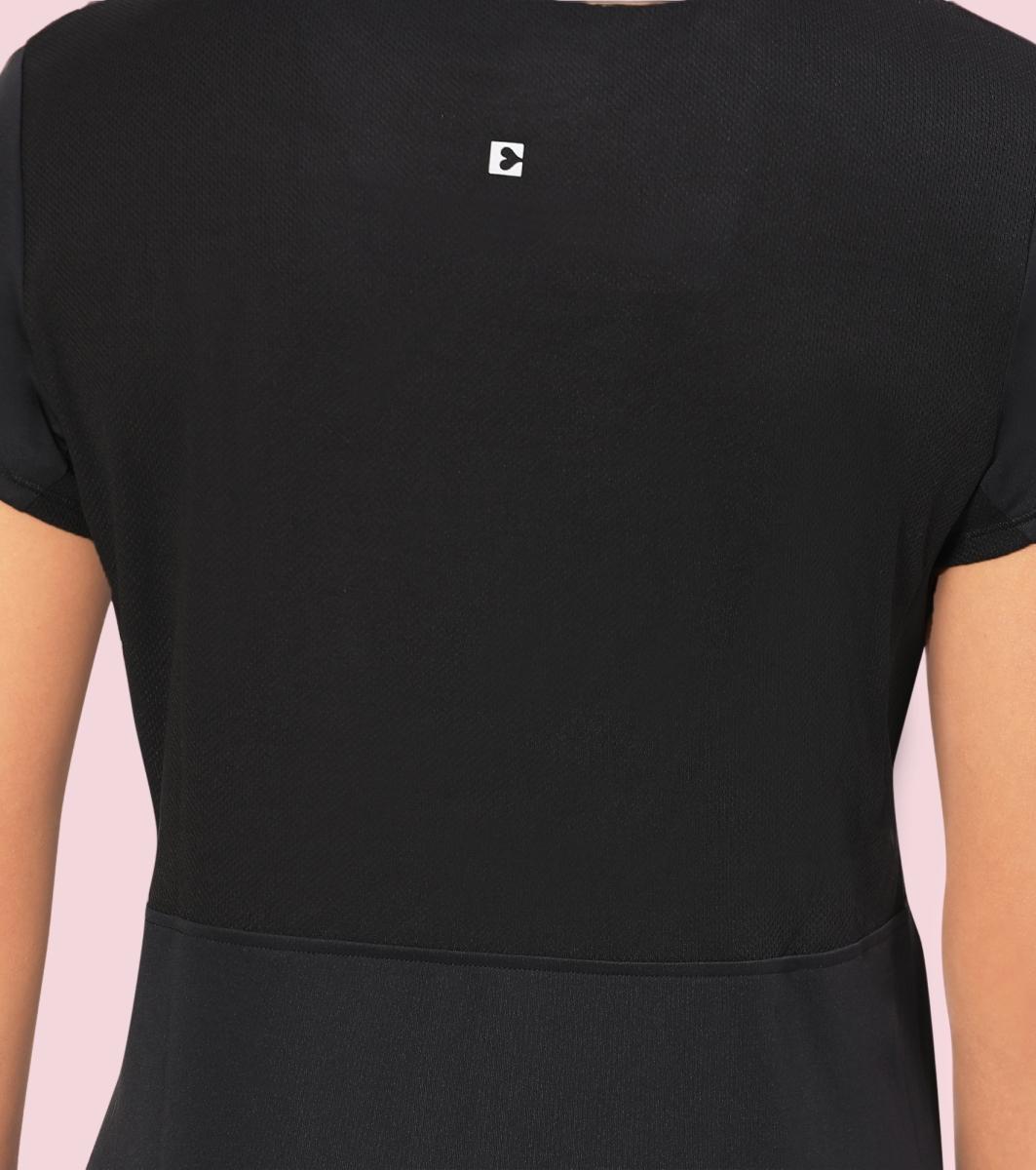 Enamor A313 Women Active Panel Quick Dry Relaxed Fit, Regular Length Workout T-Shirt - Jet Black