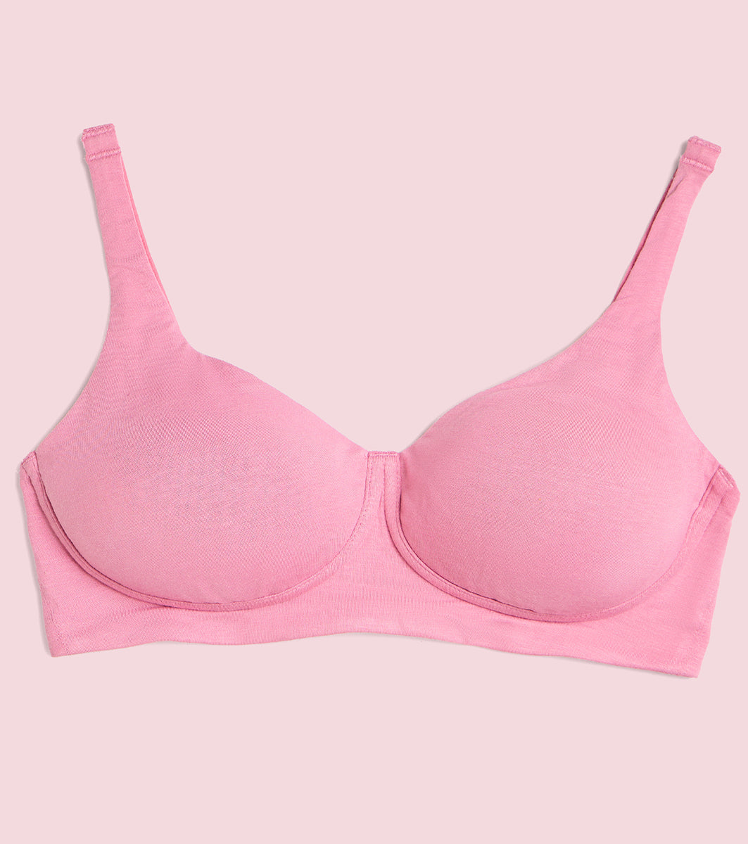 Enamor IO05 Padded Wire-Free High Coverage Bamboo Cotton T-Shirt Bra - Rose Blush