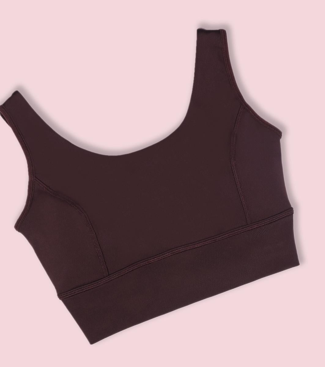 Enamor A206 Women's Criss Cross High Impact Long Line Sports Bra - High Support, Padded, High Coverage, Non-Wired - Choco Fudge