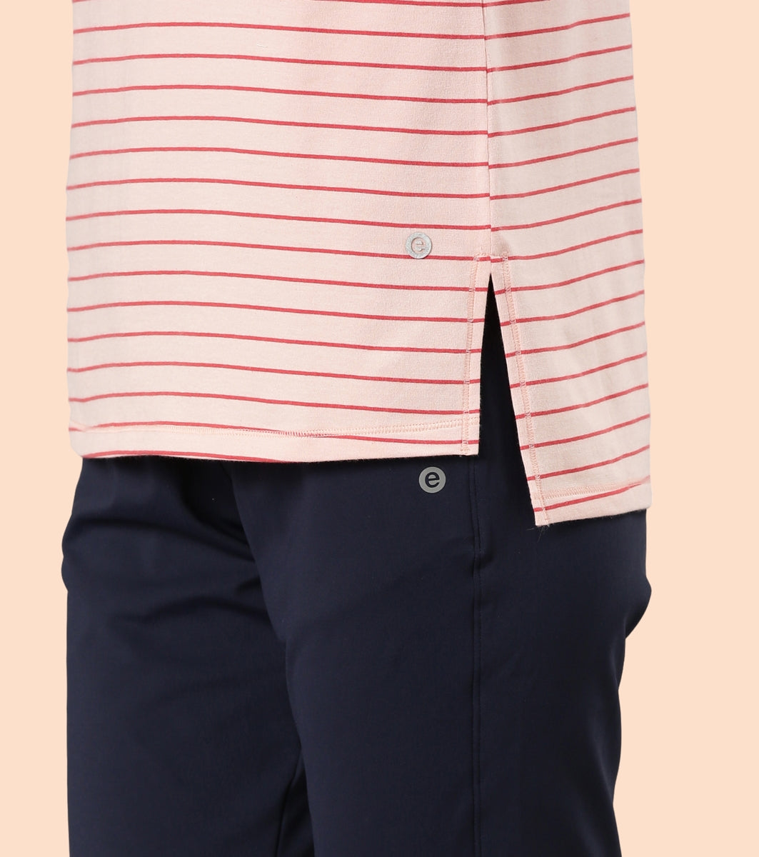 Active Cotton Tee -Stripes | Yarn Dyed Stripe Short Sleeve Anti-Odour Cotton Tee With Graphic