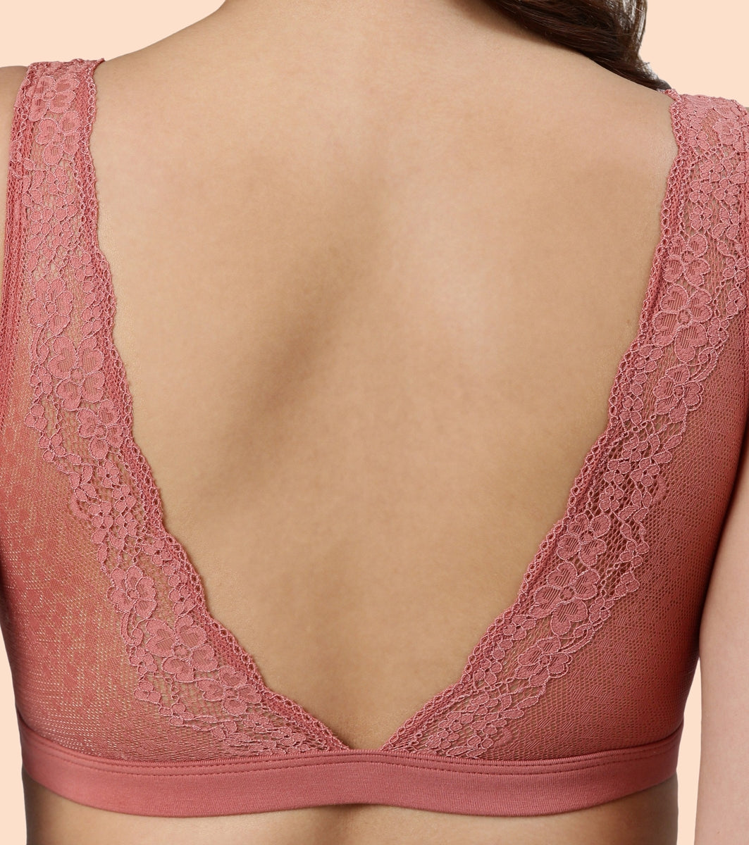 Cotton Plunge Lace Back Bralette