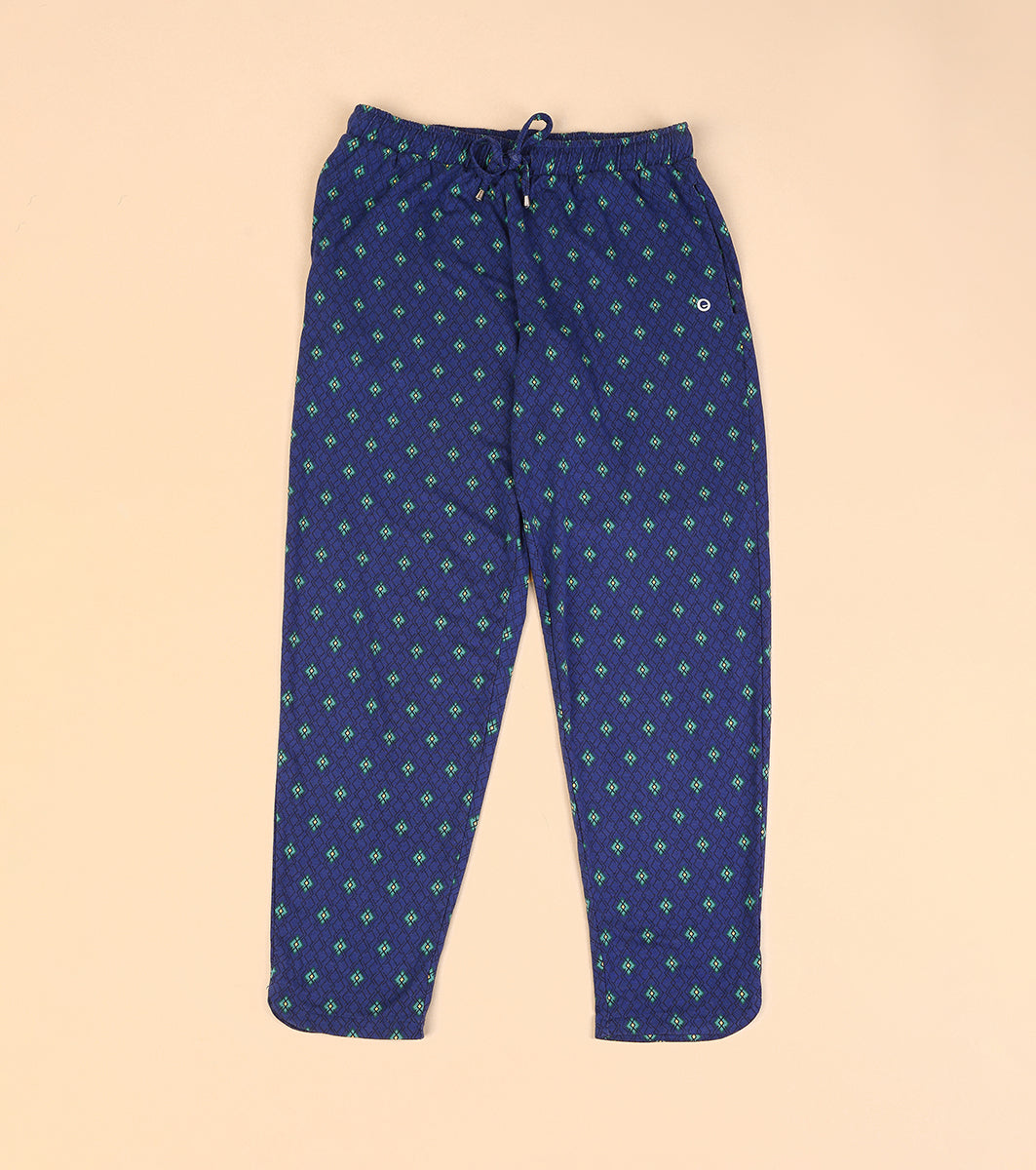 Enamor Essentials E048 Printed Tapered Lounge Pants With Self Fabric Drawstring With Metal Ends