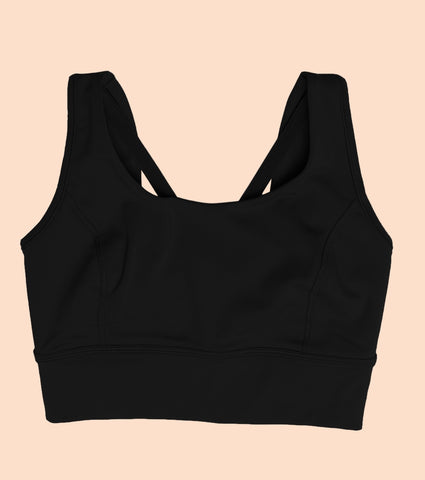 Longline Sports Bra – Solid | Scoop Neck Line High Impact Dry Fit Sports Bra Held-in Fit