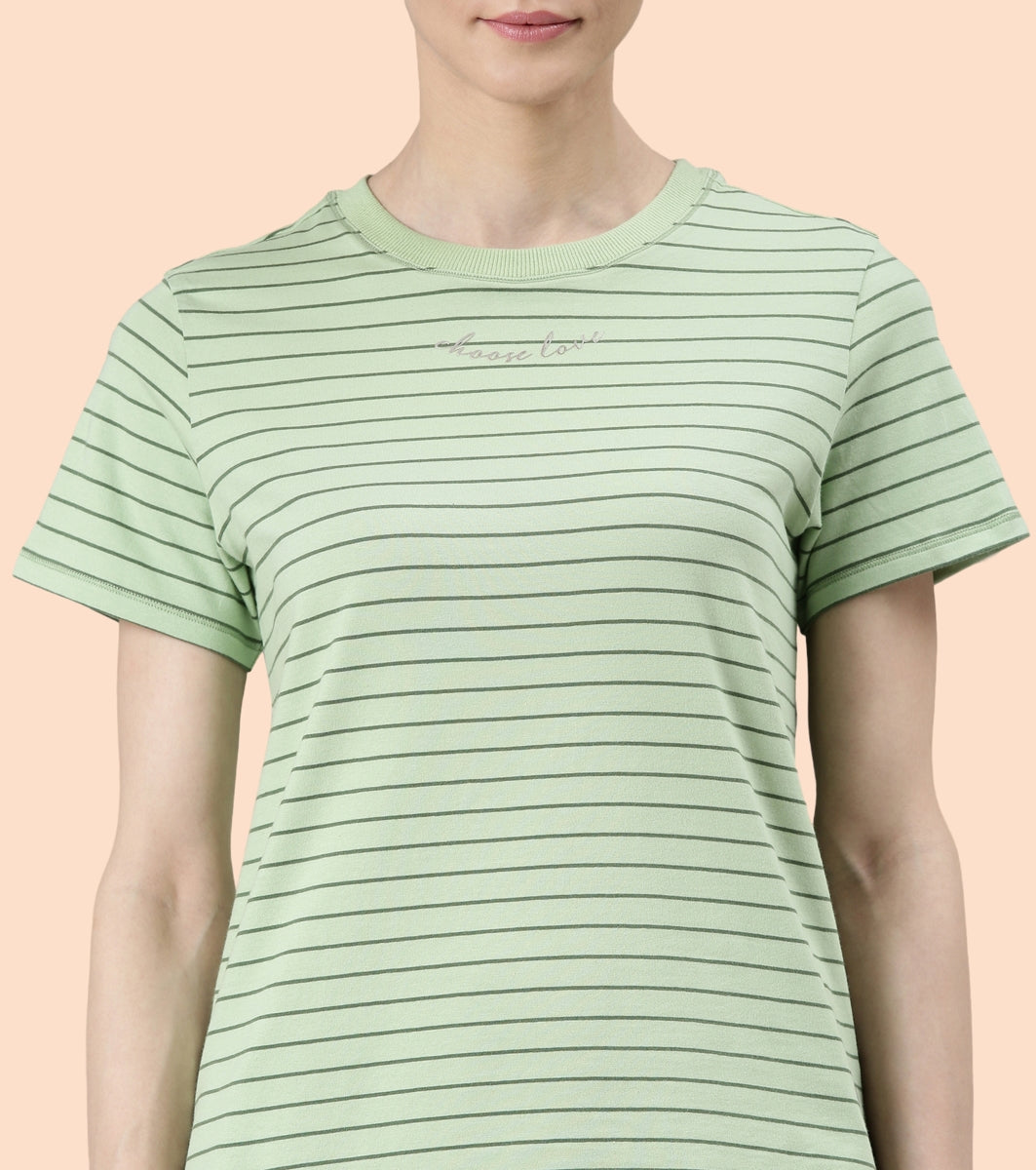 Active Cotton Tee -Stripes | Yarn Dyed Stripe Short Sleeve Anti-Odour Cotton Tee With Graphic