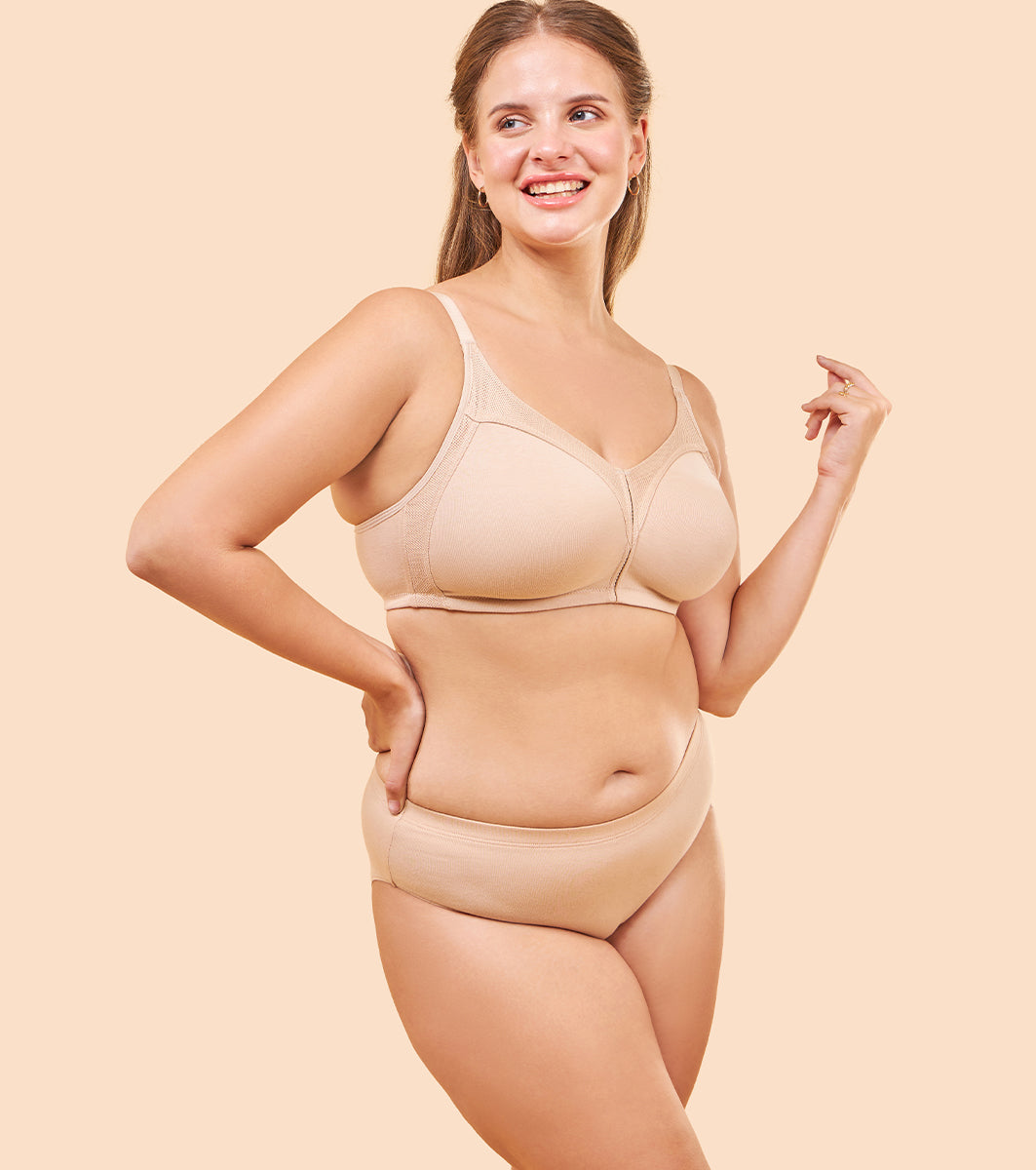 Enamor Fab-Cool AB75 M-frame Jiggle Control Full Support Stretch Cotton Bra for Women- Full Coverage, Non Padded and Wirefree - Pale Skin