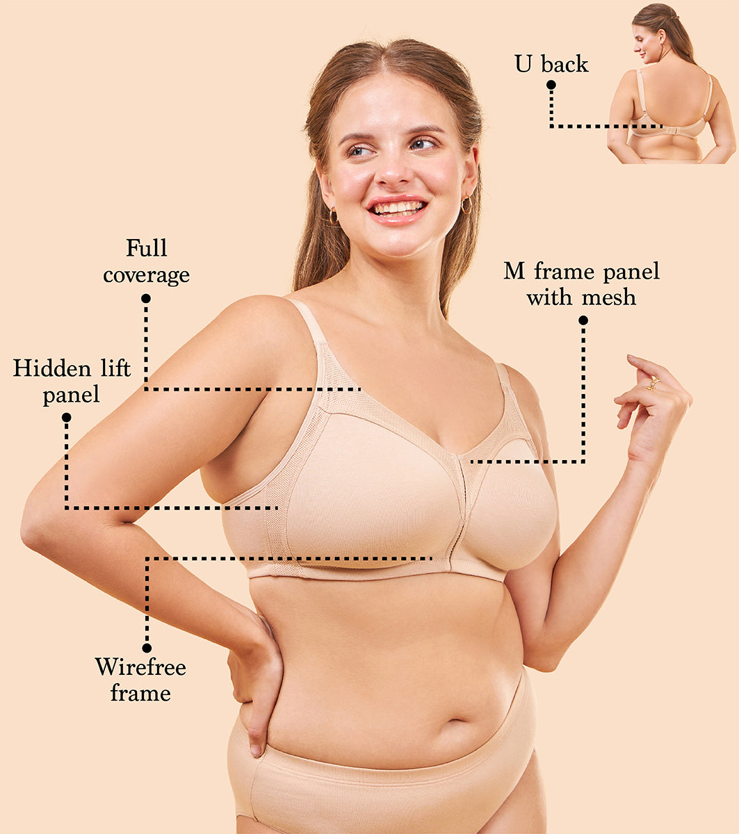 Enamor Fab-Cool AB75 M-frame Jiggle Control Full Support Stretch Cotton Bra for Women- Full Coverage, Non Padded and Wirefree - Pale Skin