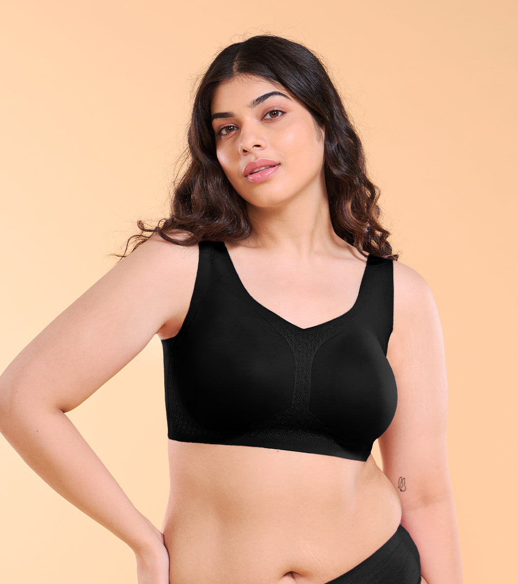 Enamor IO03 Invisi Minimizer Lift Black Bra- Padded, Wirefree, High Coverage