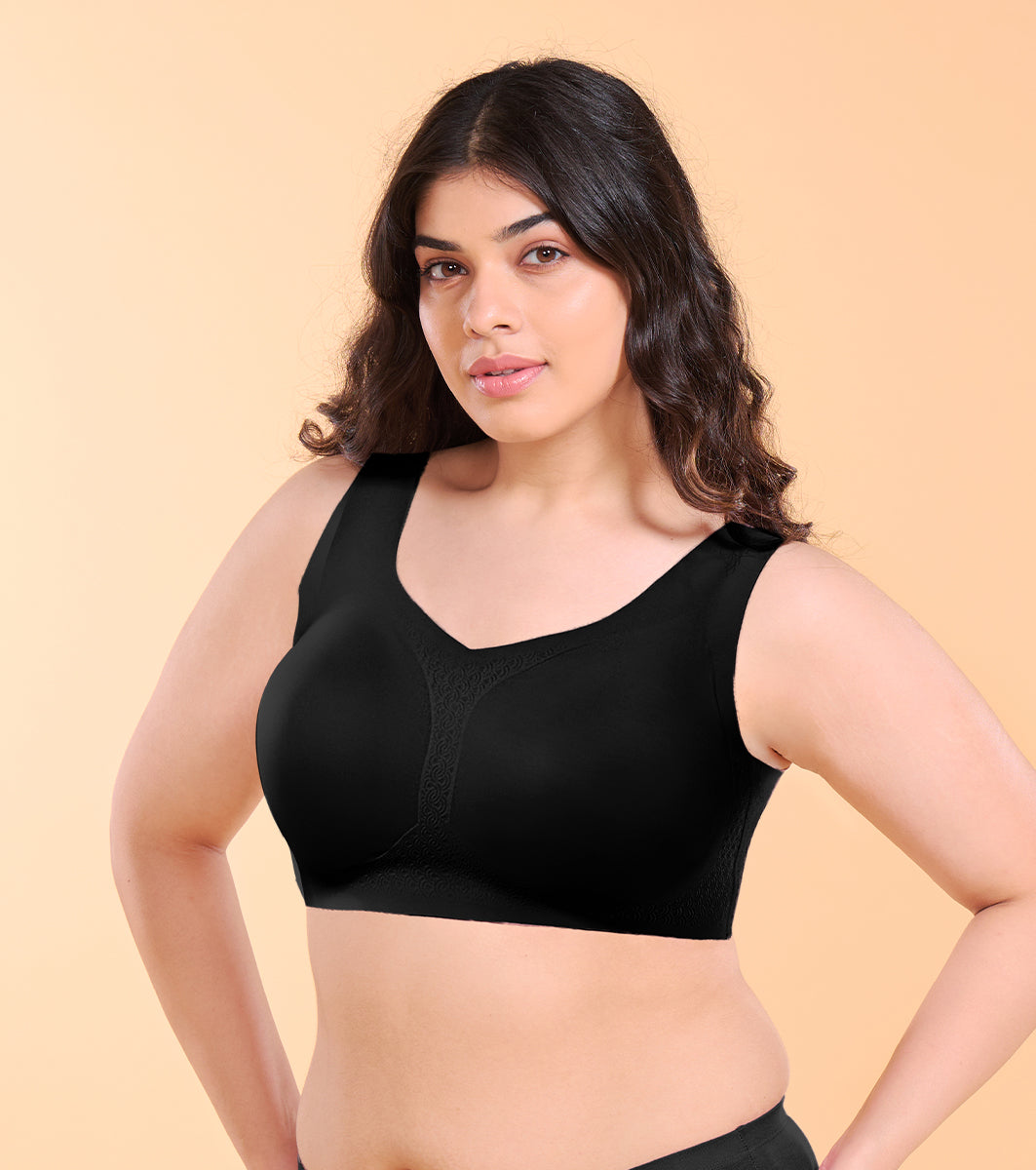 Enamor IO03 Invisi Minimizer Lift Black Bra- Padded, Wirefree, High Coverage