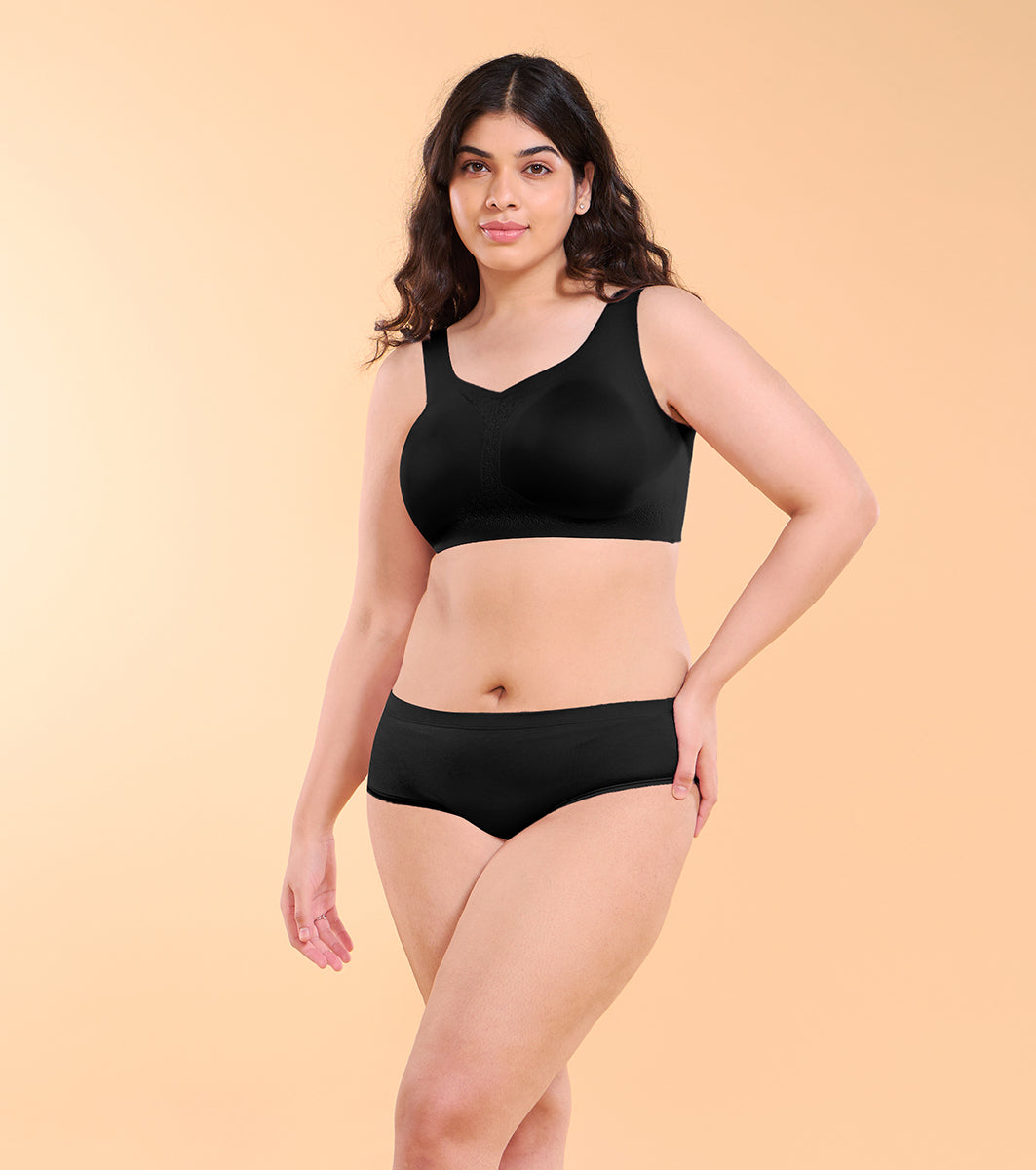 Enamor IO03 Invisi Minimizer Lift Black Bra- Padded, Wirefree, High Coverage