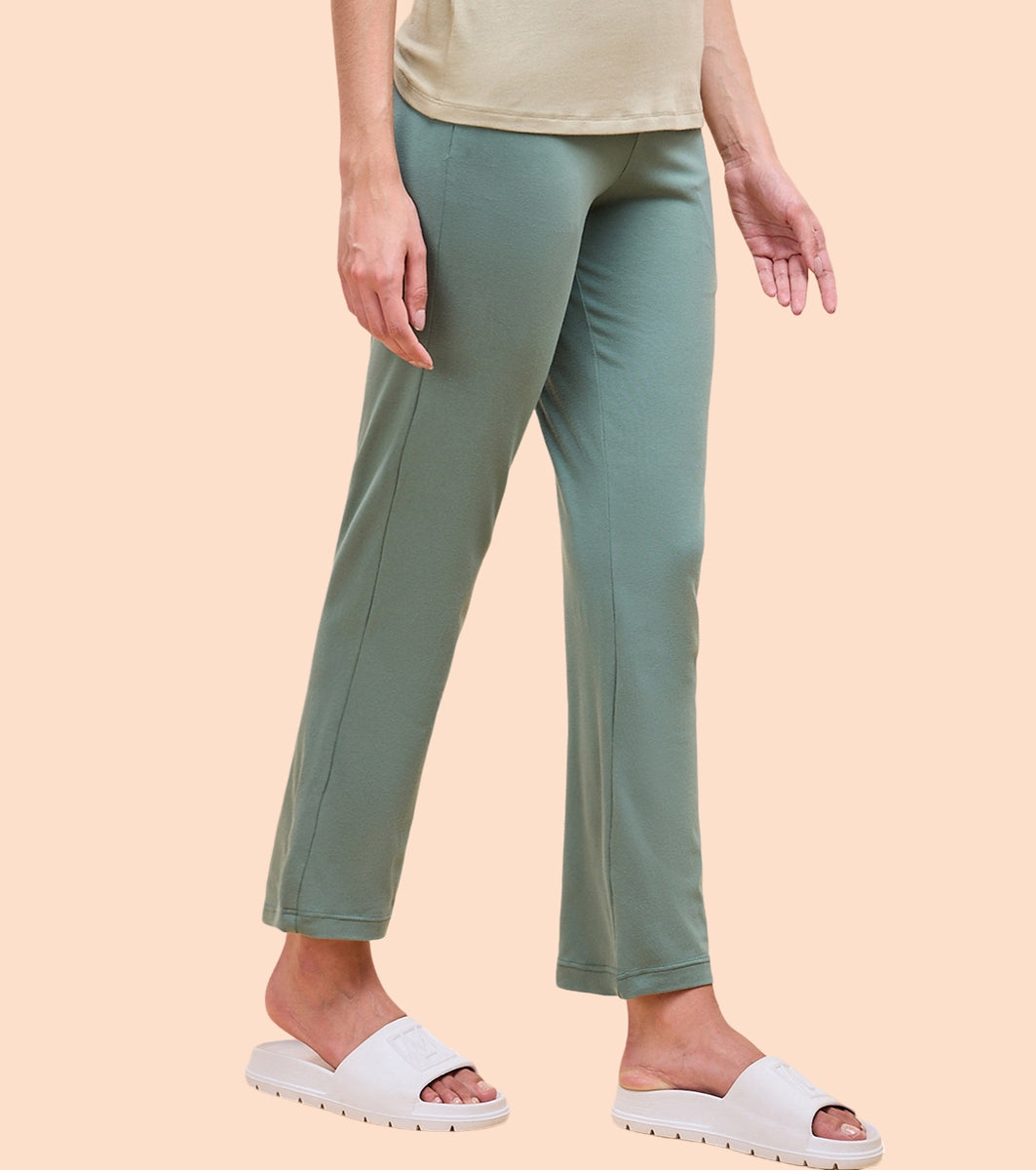 Enamor Essentials Womens E014-Mid Rise Slim Fit Basic Straight Leg Lounge Pants