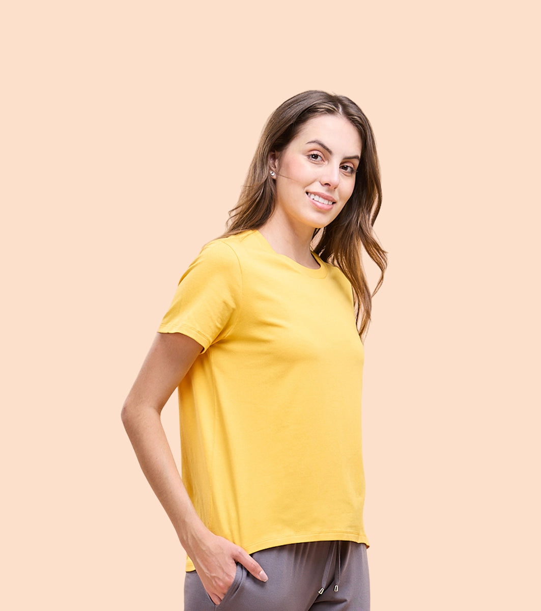 Enamor E305 High Low Tee Crew Neck Basic Stretch Cotton Tee