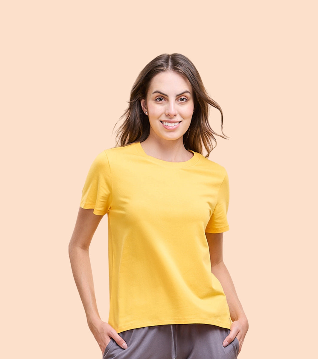 Enamor E305 High Low Tee Crew Neck Basic Stretch Cotton Tee