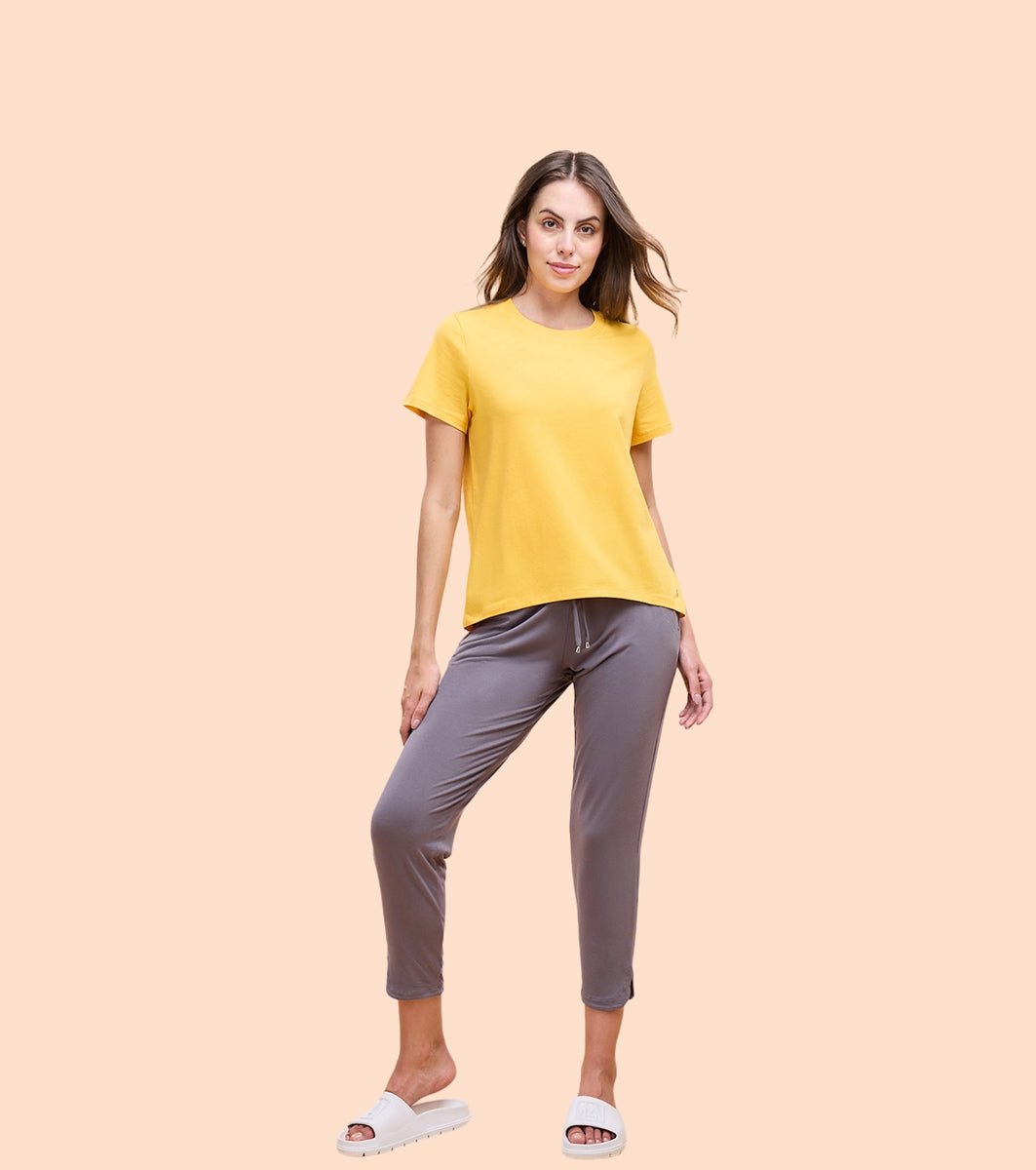 Enamor E305 High Low Tee Crew Neck Basic Stretch Cotton Tee