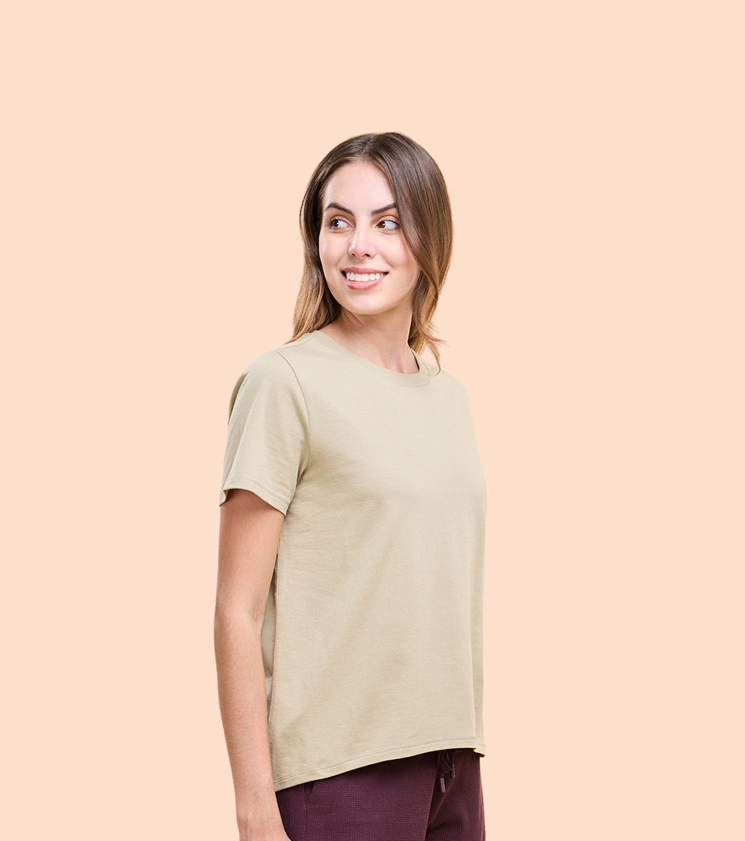 Enamor E305 High Low Tee Crew Neck Basic Stretch Cotton Tee