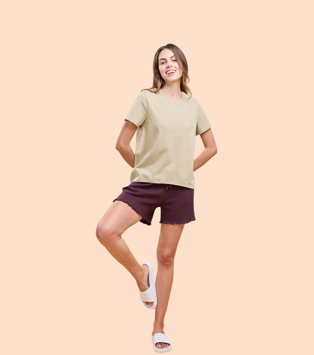 Enamor E305 High Low Tee Crew Neck Basic Stretch Cotton Tee