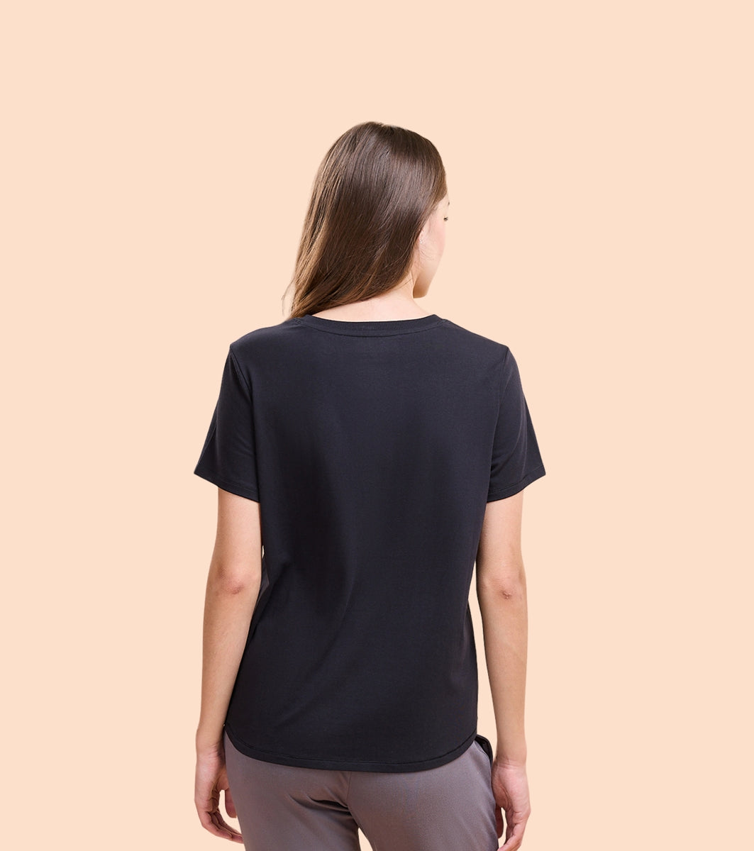 Enamor E305 High Low Tee Crew Neck Basic Stretch Cotton Tee