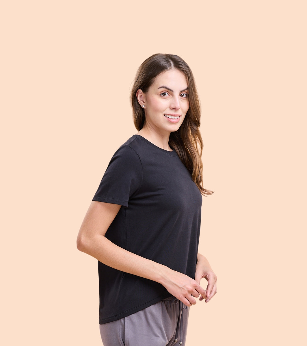 Enamor E305 High Low Tee Crew Neck Basic Stretch Cotton Tee