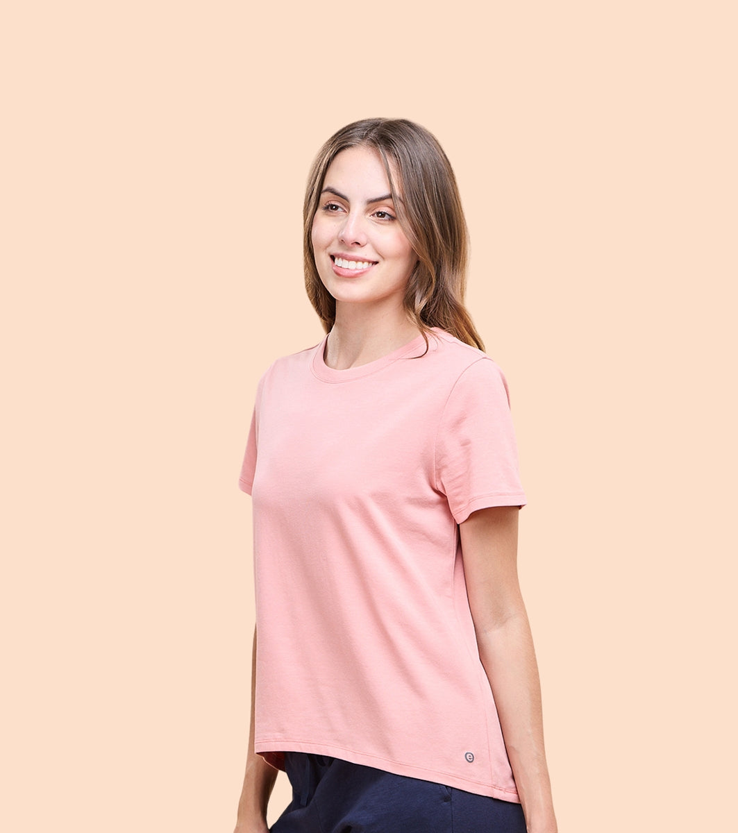 Enamor E305 High Low Tee Crew Neck Basic Stretch Cotton Tee