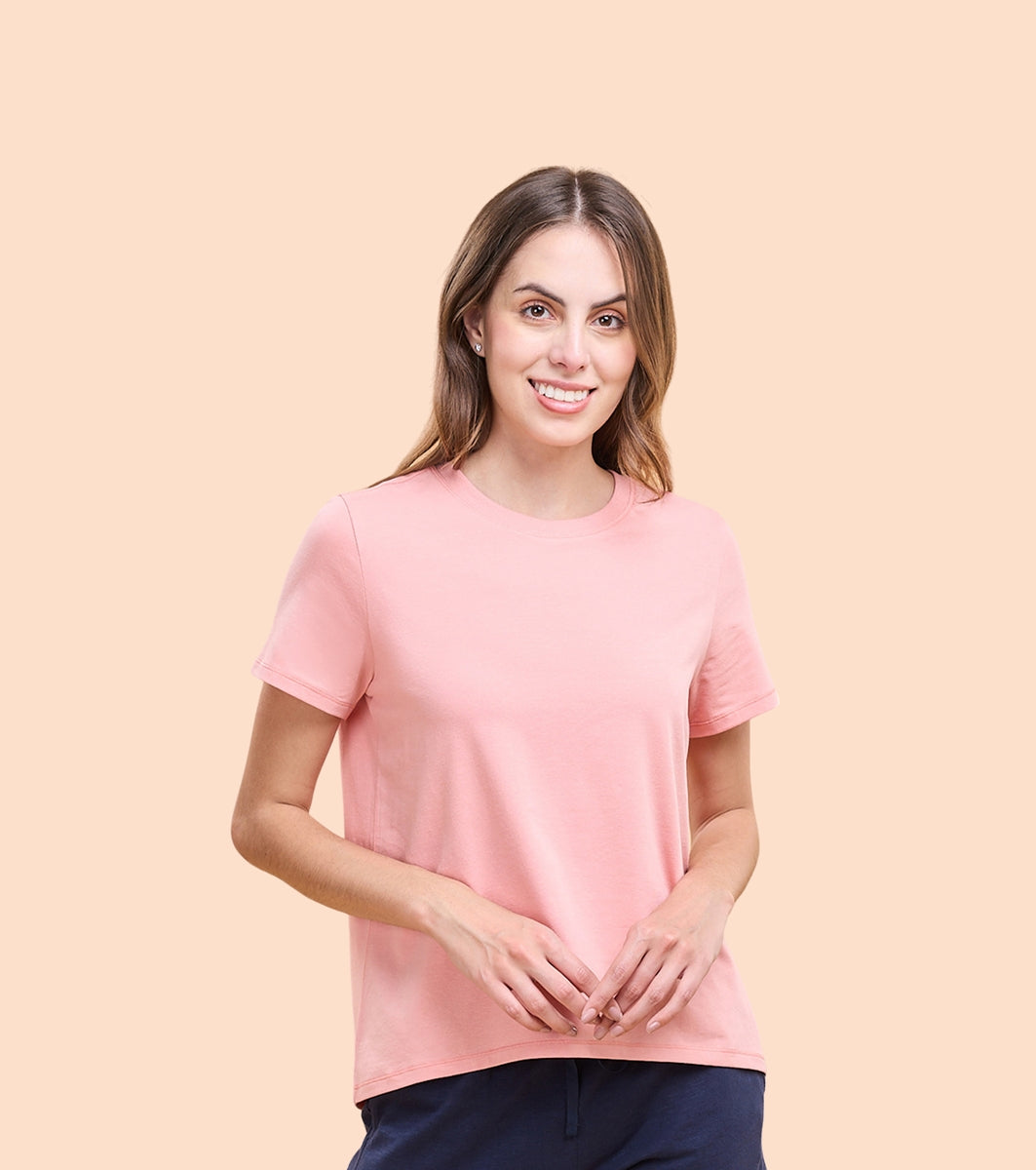 Enamor E305 High Low Tee Crew Neck Basic Stretch Cotton Tee