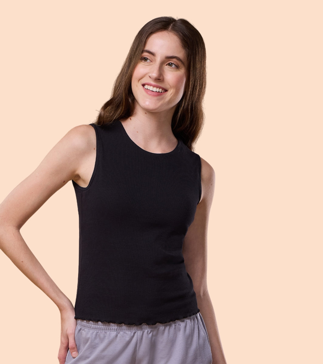 Enamor E310 Crop Top - Cotton Rib In-Built Shelf Bra Crop Top for Comfortable and Stylish Support