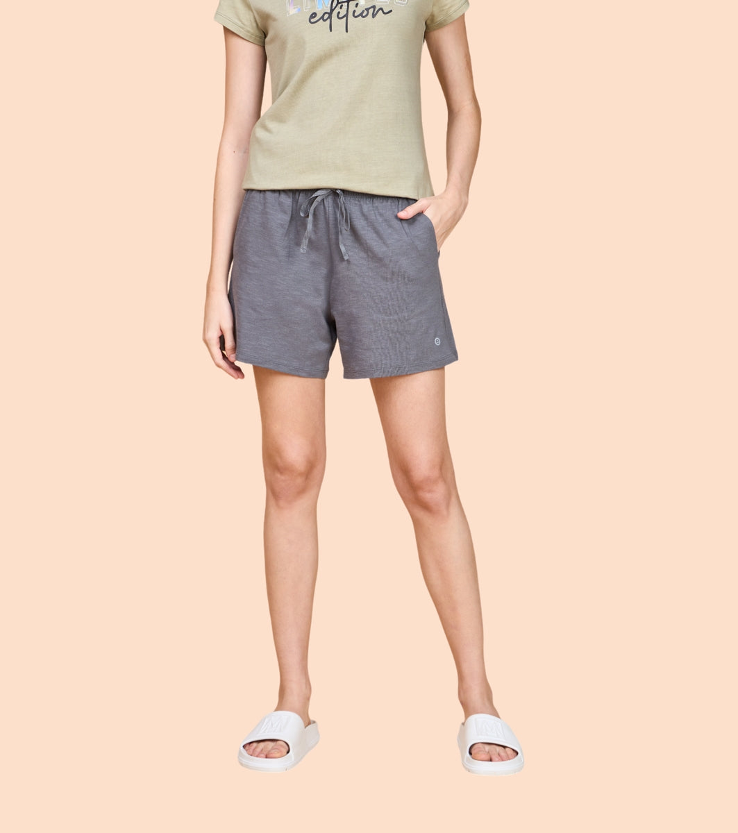 Enamor Essentials Womens E062-Mid Rise Relaxed Fit Thigh Length Jersey Shorts