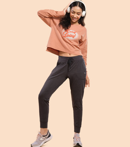 Enamor Drop Shoulder Sweat For Women | Cotton Terry Graphic Sweatshirt | E9G2