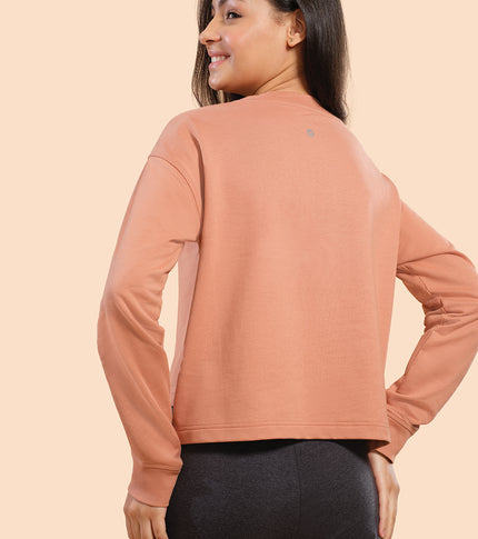 Enamor Drop Shoulder Sweat For Women | Cotton Terry Graphic Sweatshirt | E9G2